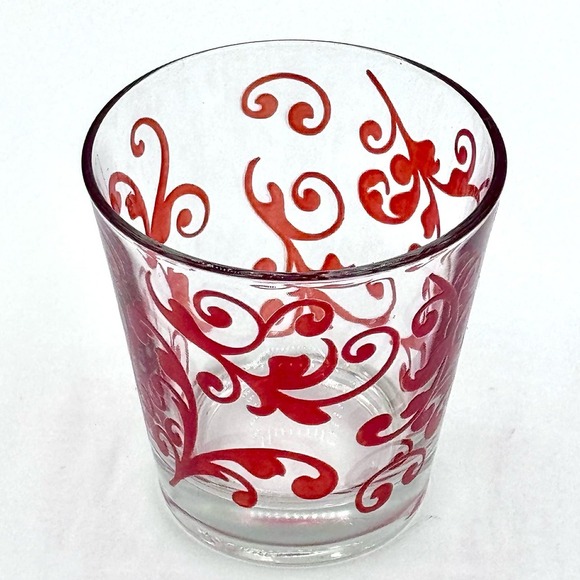 Set of 4 Vintage Cerve Italy‎ Drink Lowball Glasses Red Swirl Pattern MCM 3.25” - Picture 3 of 10
